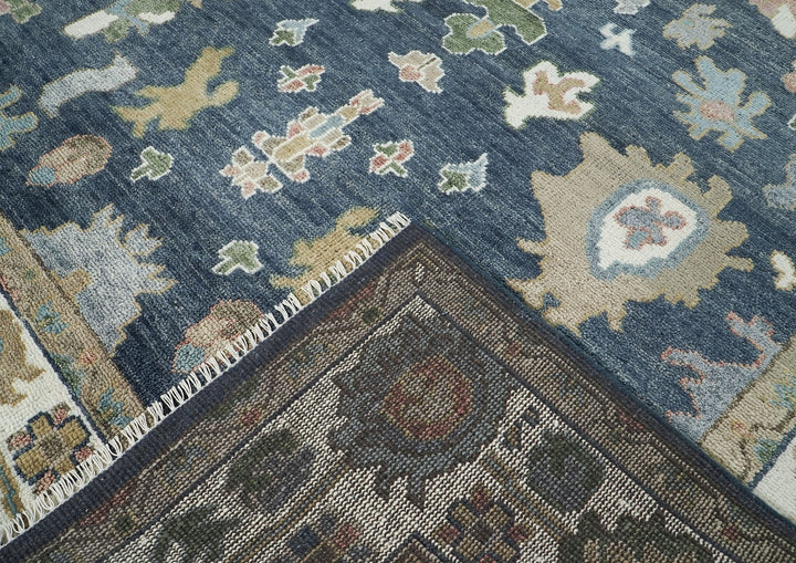 9x12 Blue, Ivory, Moss Color Hand Knotted Oushak Wool  Oriental Rug