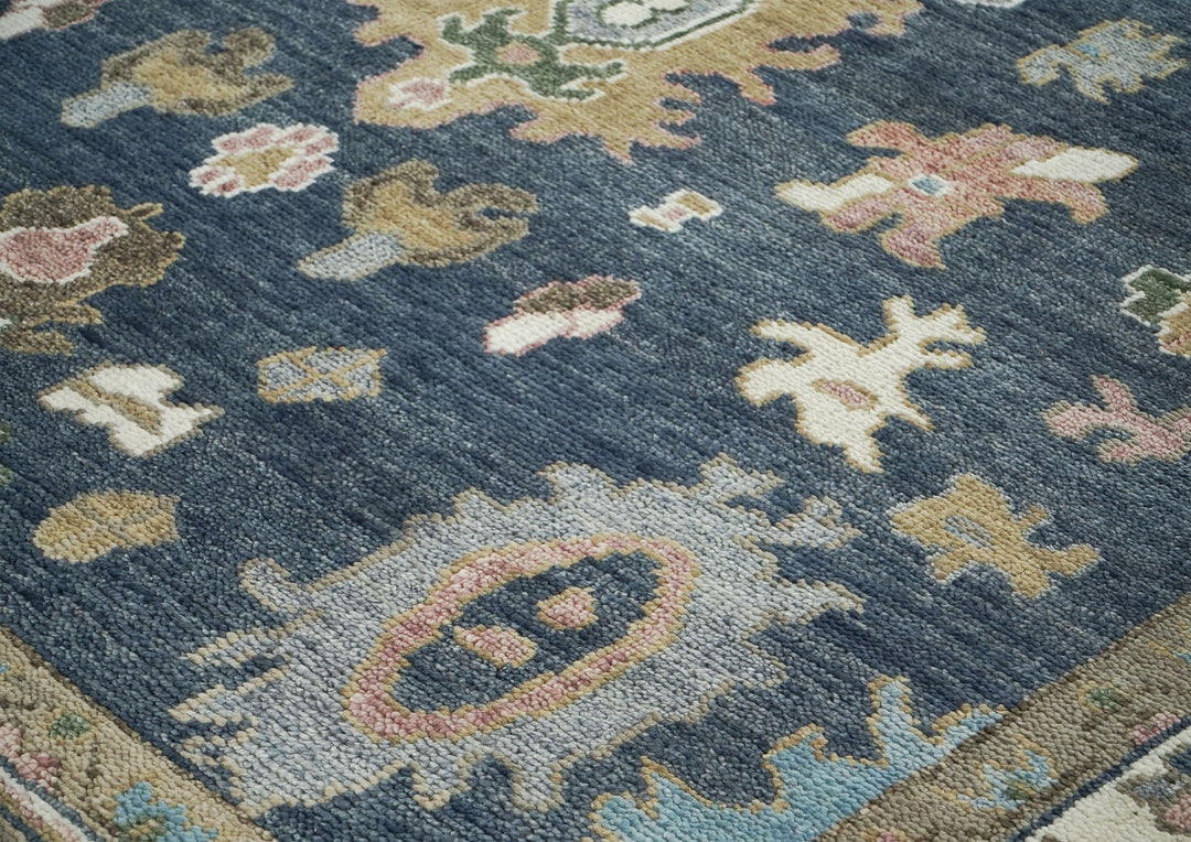 9x12 Blue, Ivory, Moss Color Hand Knotted Oushak Wool Arts and Crafts Oriental Rug