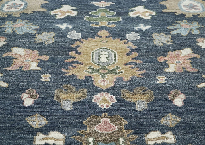 9x12 Blue, Ivory, Moss Color Hand Knotted Oushak Wool Arts and Crafts Oriental Rug