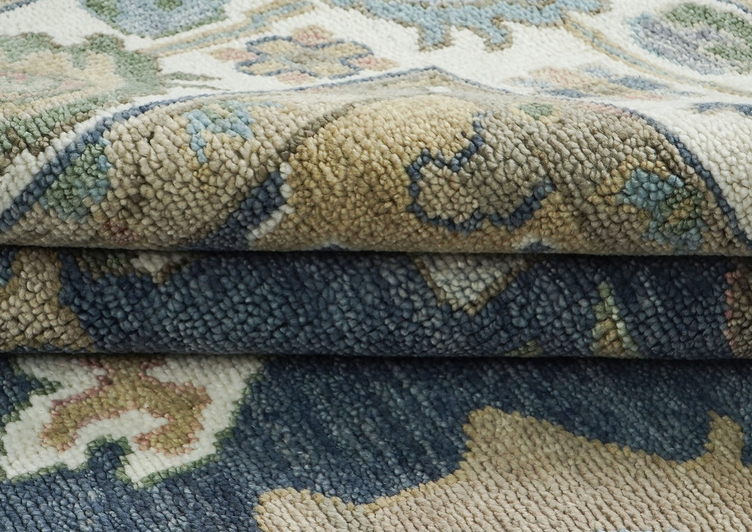 9x12 Blue, Ivory, Moss Color Hand Knotted Oushak Wool Arts and Crafts Oriental Rug