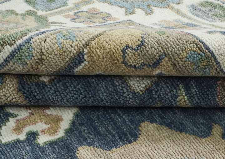 9x12 Blue, Ivory, Moss Color Hand Knotted Oushak Wool Arts and Crafts Oriental Rug