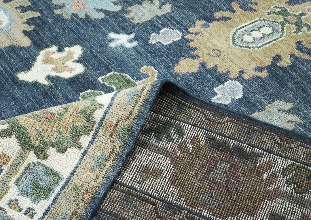 9x12 Blue, Ivory, Moss Color Hand Knotted Oushak Wool Arts and Crafts Oriental Rug