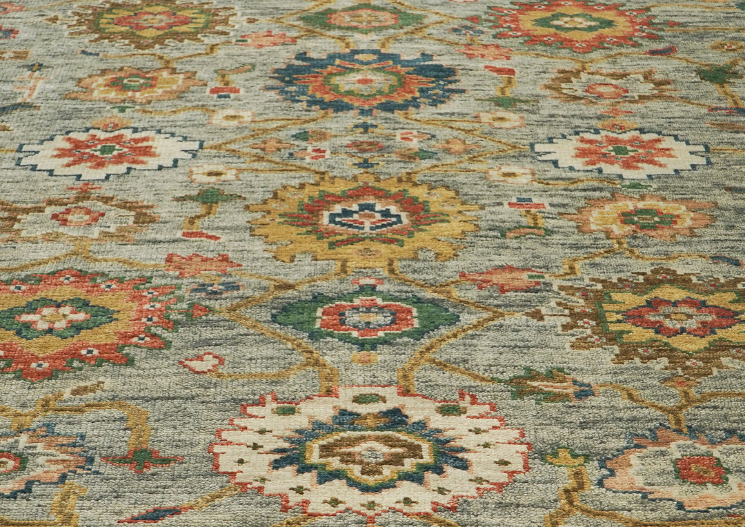 9x12 Mint, Burnt Orange, Blue Color Hand Knotted Oushak Wool Arts and Crafts Oriental Rug