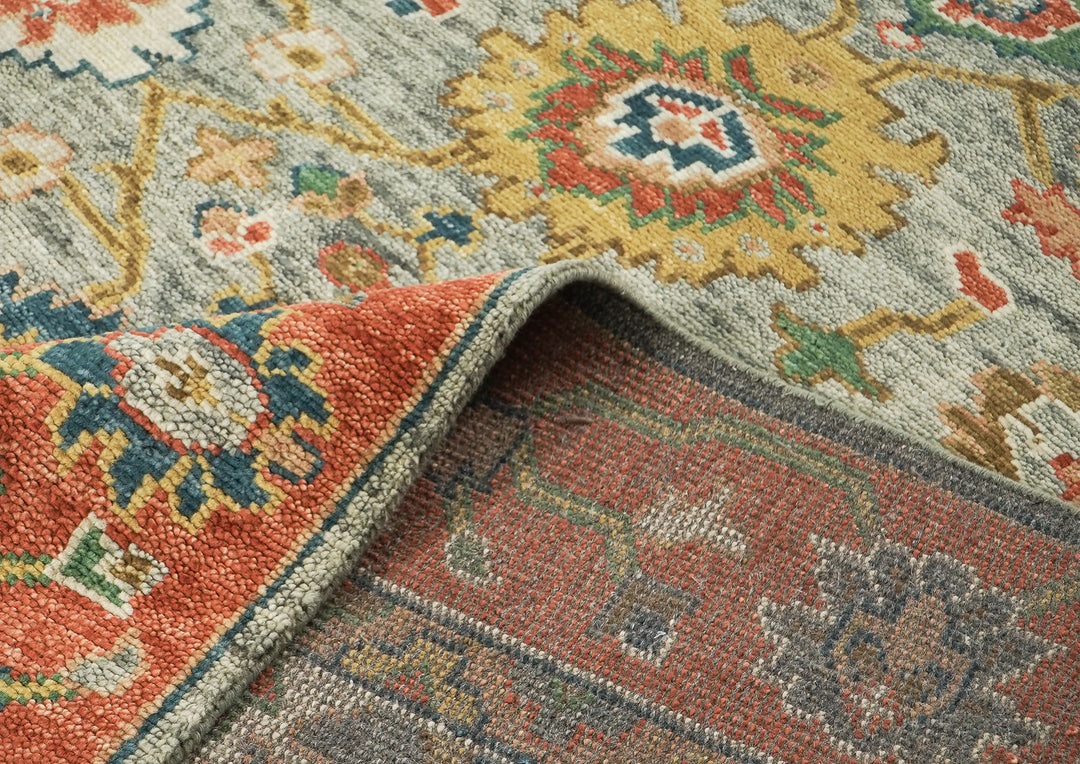 9x12 Mint, Burnt Orange, Blue Color Hand Knotted Oushak Wool Arts and Crafts Oriental Rug