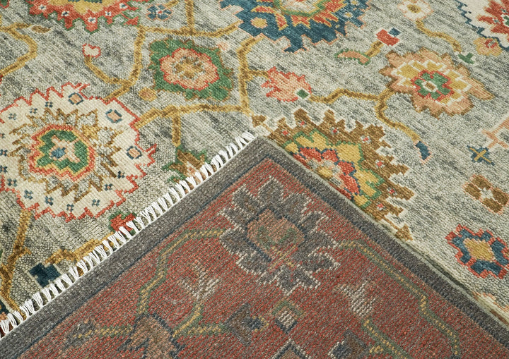 9x12 Mint, Burnt Orange, Blue Color Hand Knotted Oushak Wool Arts and Crafts Oriental Rug