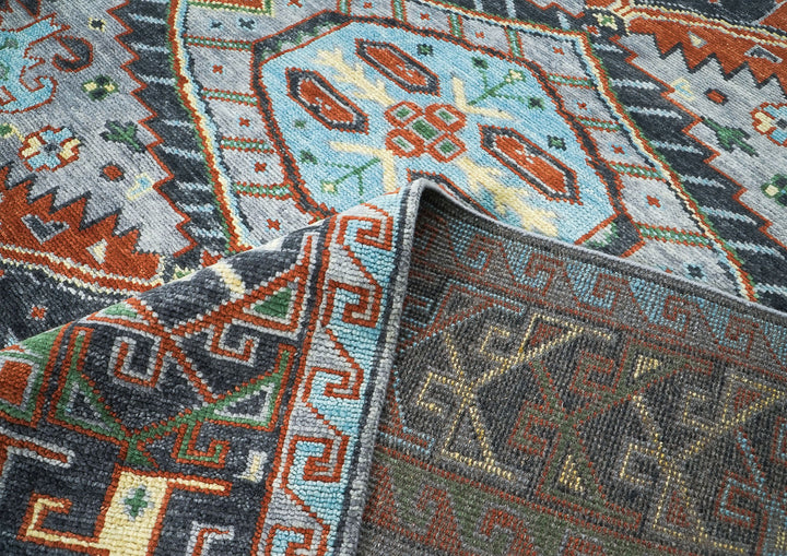 9x12 Slate, Blue, Burnt Orange Color Hand Knotted Oushak Wool Southwestern Oriental Rug