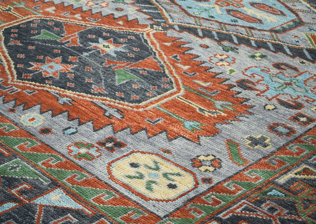 9x12 Slate, Blue, Burnt Orange Color Hand Knotted Oushak Wool Southwestern Oriental Rug