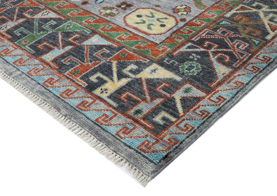 9x12 Slate, Blue, Burnt Orange Color Hand Knotted Oushak Wool Southwestern Oriental Rug