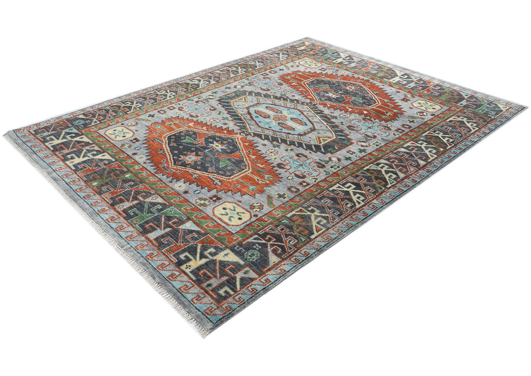 9x12 Slate, Blue, Burnt Orange Color Hand Knotted Oushak Wool Southwestern Oriental Rug