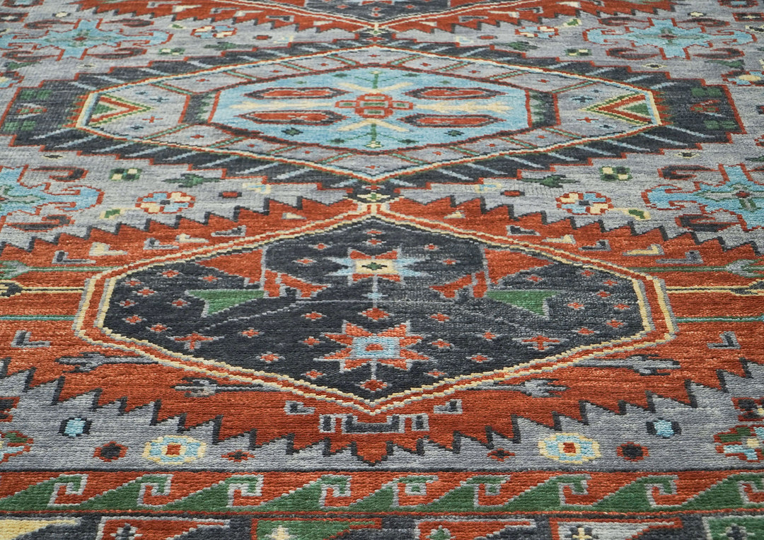 9x12 Slate, Blue, Burnt Orange Color Hand Knotted Oushak Wool Southwestern Oriental Rug