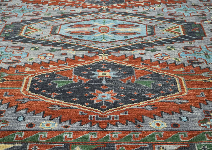 9x12 Slate, Blue, Burnt Orange Color Hand Knotted Oushak Wool Southwestern Oriental Rug