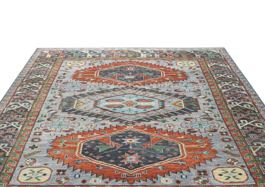 9x12 Slate, Blue, Burnt Orange Color Hand Knotted Oushak Wool Southwestern Oriental Rug