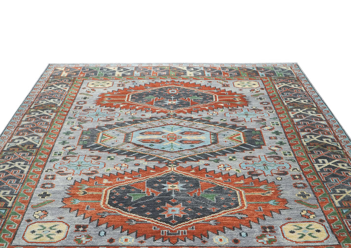 9x12 Slate, Blue, Burnt Orange Color Hand Knotted Oushak Wool Southwestern Oriental Rug