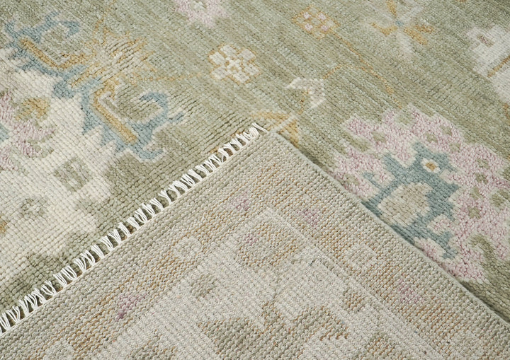 9x12 Sage, Beige, Rose Color Hand Knotted Oushak Wool Traditional Oriental Rug