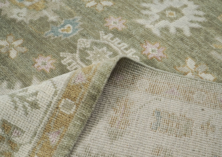 9x12 Sage, Beige, Rose Color Hand Knotted Oushak Wool Traditional Oriental Rug