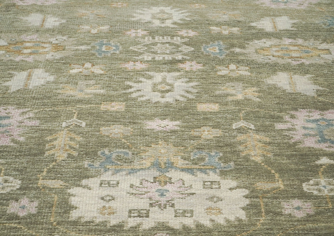 9x12 Sage, Beige, Rose Color Hand Knotted Oushak Wool Traditional Oriental Rug