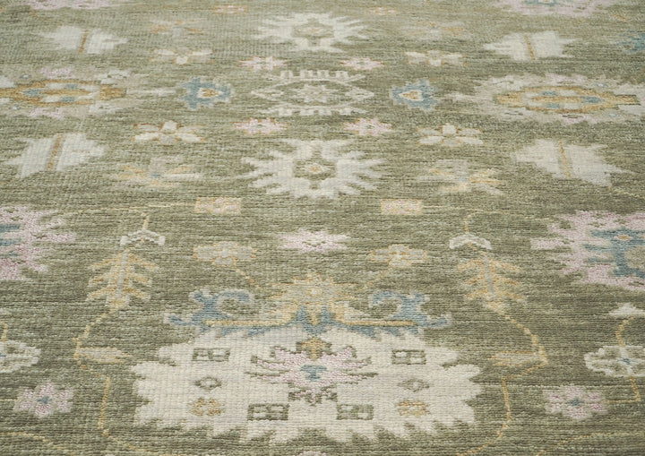 9x12 Sage, Beige, Rose Color Hand Knotted Oushak Wool Traditional Oriental Rug