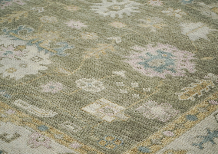 9x12 Sage, Beige, Rose Color Hand Knotted Oushak Wool Traditional Oriental Rug