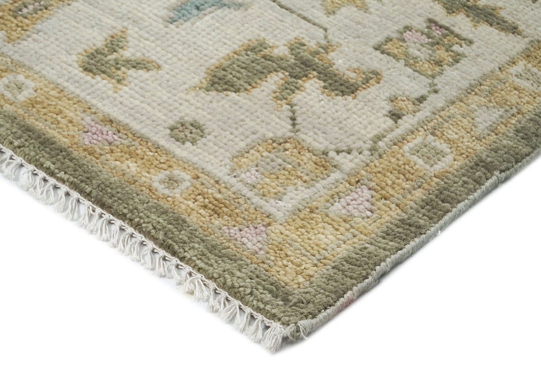 9x12 Sage, Beige, Rose Color Hand Knotted Oushak Wool Traditional Oriental Rug