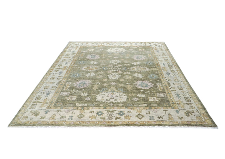 9x12 Sage, Beige, Rose Color Hand Knotted Oushak Wool Traditional Oriental Rug