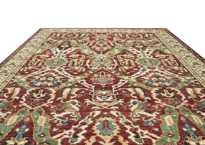 9x12 Rust, Lime, Ivory Color Hand Knotted Oushak Wool  Oriental Rug