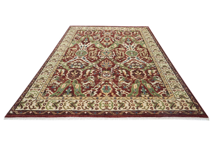 9x12 Rust, Lime, Ivory Color Hand Knotted Oushak Wool  Oriental Rug