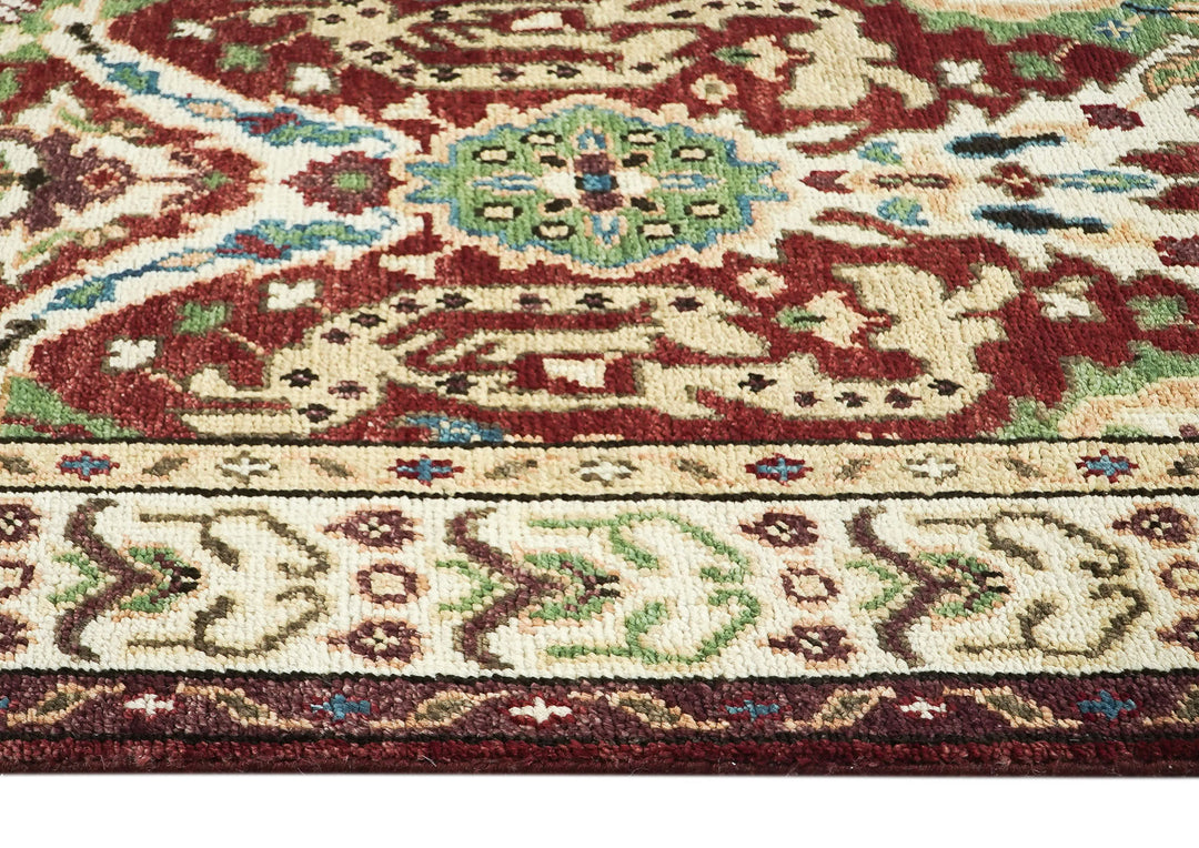 9x12 Rust, Lime, Ivory Color Hand Knotted Oushak Wool Arts and Crafts Oriental Rug