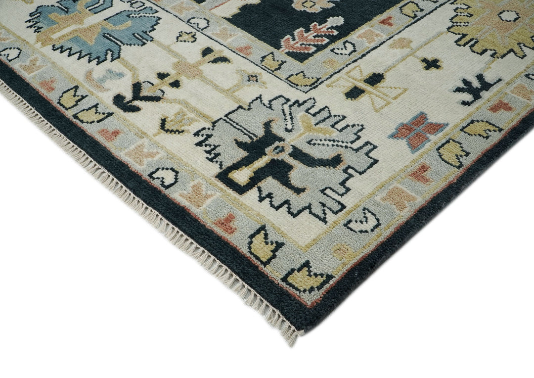 10x14 Dark Blue, Ivory, Green Color Hand Knotted Oushak Wool Arts and Crafts Oriental Rug