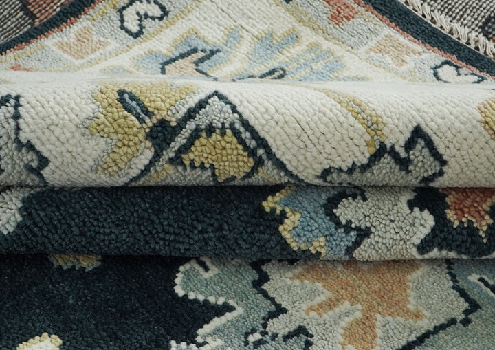 10x14 Dark Blue, Ivory, Green Color Hand Knotted Oushak Wool Arts and Crafts Oriental Rug