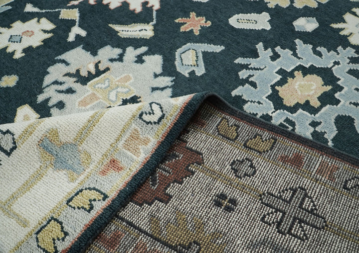 10x14 Dark Blue, Ivory, Green Color Hand Knotted Oushak Wool Arts and Crafts Oriental Rug
