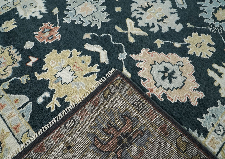 10x14 Dark Blue, Ivory, Green Color Hand Knotted Oushak Wool Arts and Crafts Oriental Rug