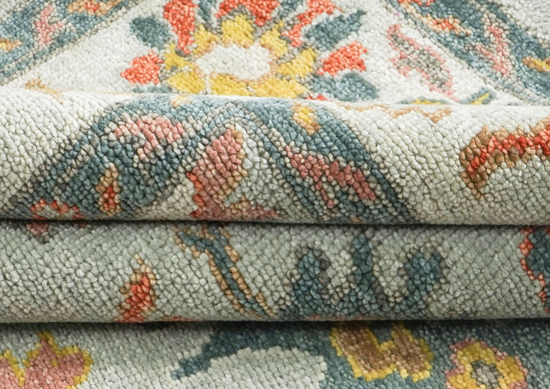 9x12 Blue, Slate, Gold Color Hand Knotted Oushak Wool Arts and Crafts Oriental Rug