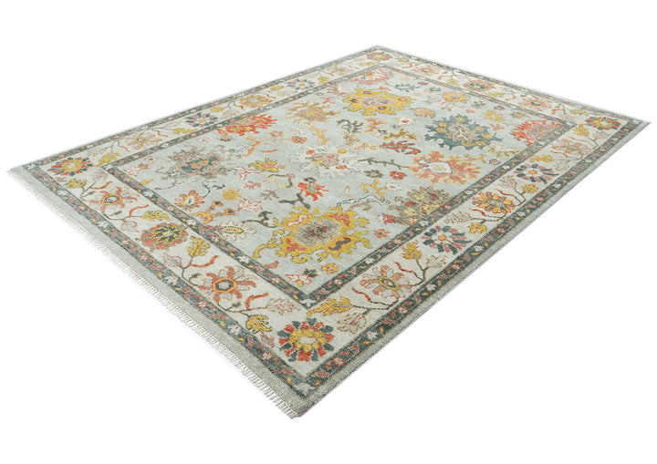 9x12 Blue, Slate, Gold Color Hand Knotted Oushak Wool  Oriental Rug
