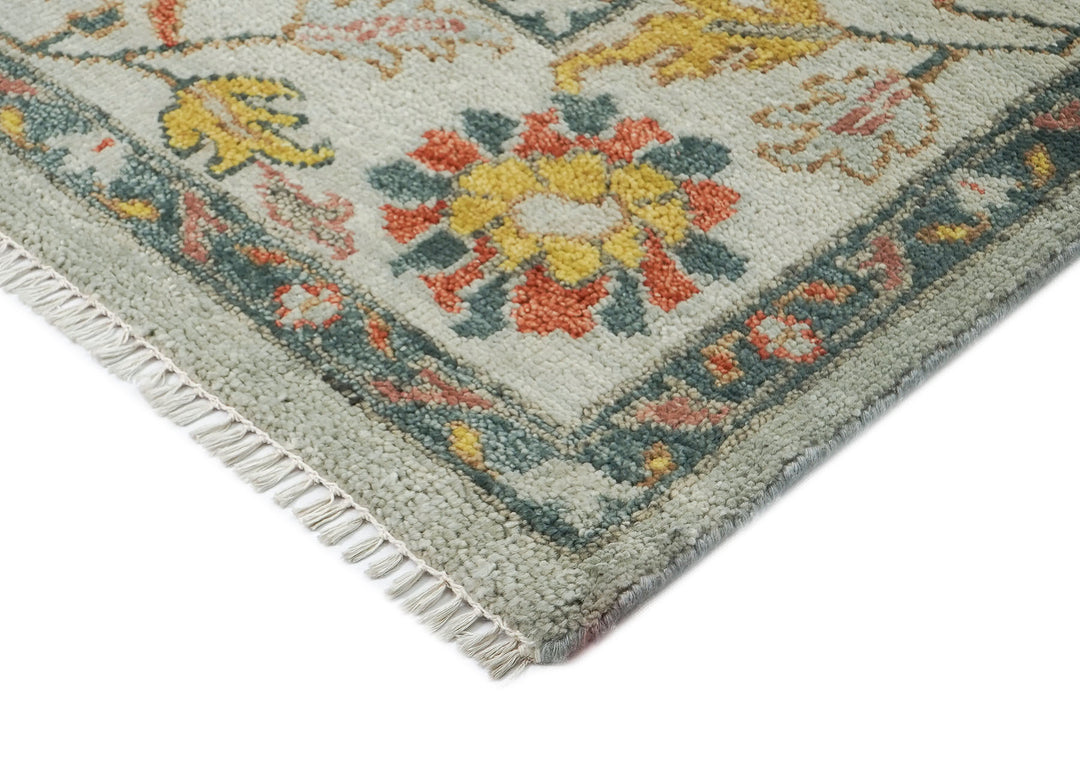 9x12 Blue, Slate, Gold Color Hand Knotted Oushak Wool Arts and Crafts Oriental Rug