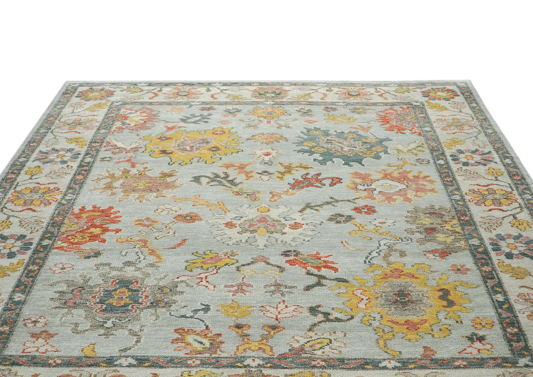 9x12 Blue, Slate, Gold Color Hand Knotted Oushak Wool Arts and Crafts Oriental Rug