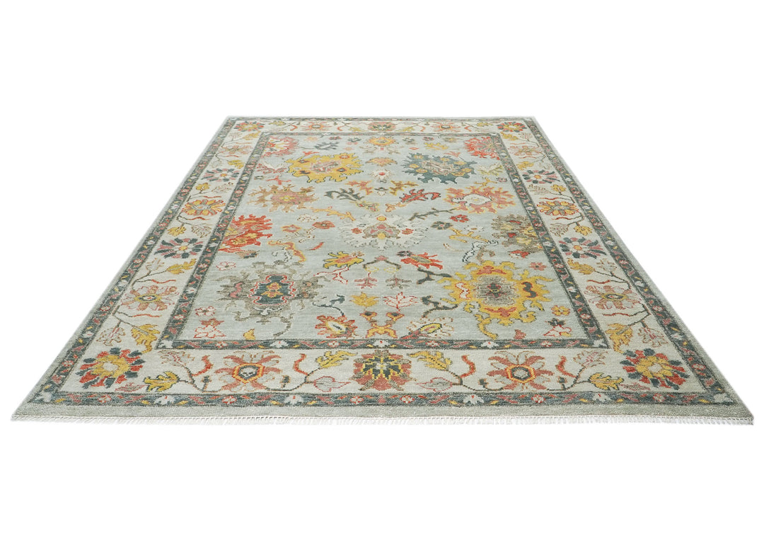 9x12 Blue, Slate, Gold Color Hand Knotted Oushak Wool  Oriental Rug