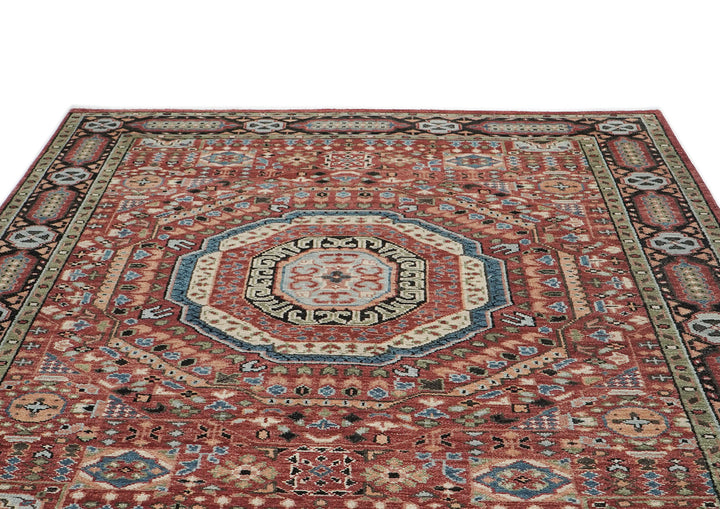 9x12 Rust, Sage, Blue Color Hand Knotted Oushak Wool Traditional Oriental Rug