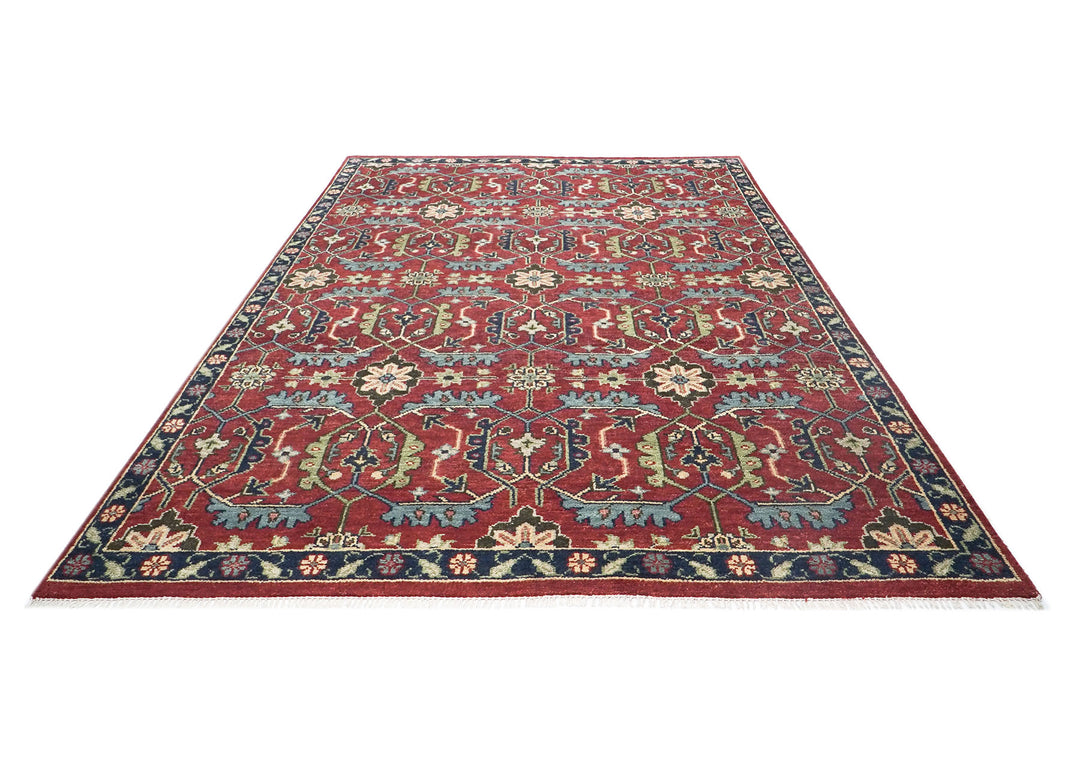 9x12 Rust, Sage, Blue Color Hand Knotted Oushak Wool Transitional Oriental Rug