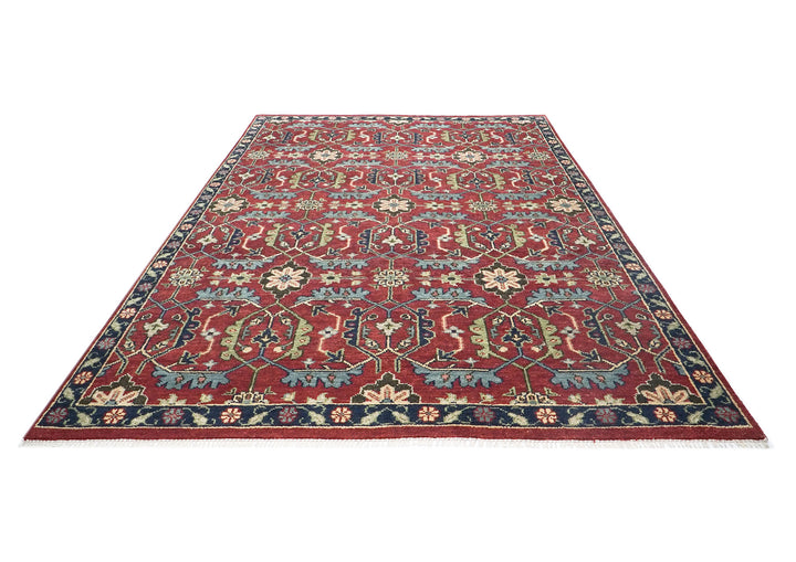 9x12 Rust, Sage, Blue Color Hand Knotted Oushak Wool Transitional Oriental Rug