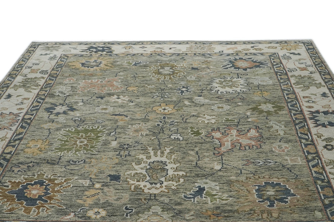 9x12 Mint, Beige, Gold Color Hand Knotted Oushak Wool Arts and Crafts Oriental Rug