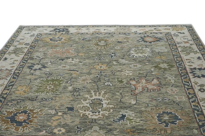 9x12 Mint, Beige, Gold Color Hand Knotted Oushak Wool Arts and Crafts Oriental Rug