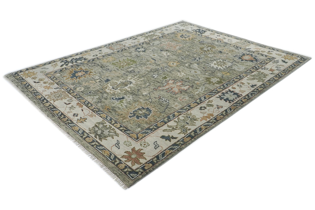 9x12 Mint, Beige, Gold Color Hand Knotted Oushak Wool  Oriental Rug