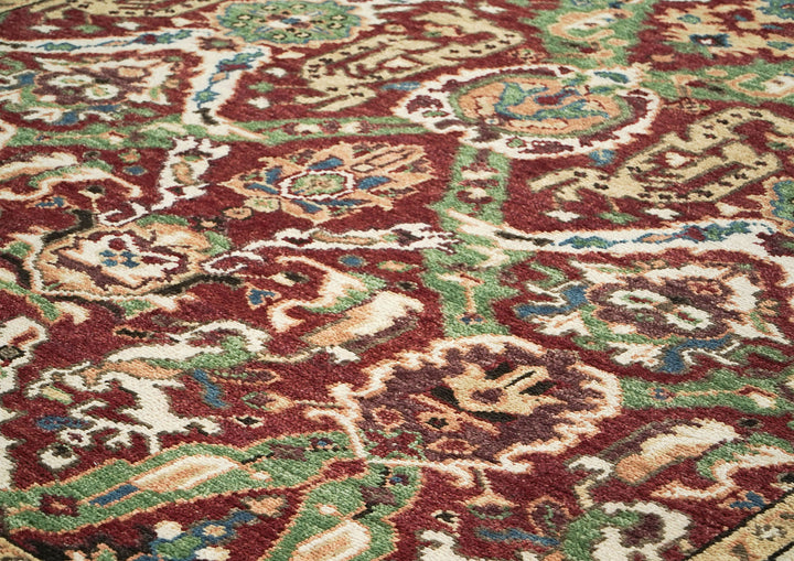 9x12 Rust, Lime, Ivory Color Hand Knotted Oushak Wool Arts and Crafts Oriental Rug