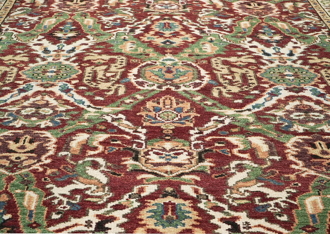 9x12 Rust, Lime, Ivory Color Hand Knotted Oushak Wool Arts and Crafts Oriental Rug