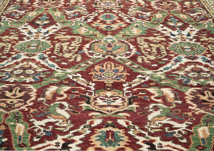 9x12 Rust, Lime, Ivory Color Hand Knotted Oushak Wool Arts and Crafts Oriental Rug