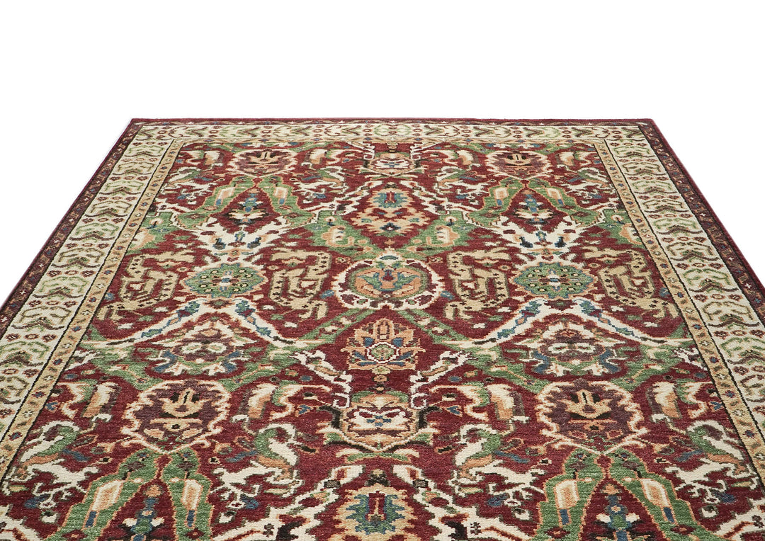 9x12 Rust, Lime, Ivory Color Hand Knotted Oushak Wool Arts and Crafts Oriental Rug