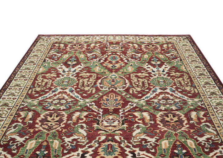 9x12 Rust, Lime, Ivory Color Hand Knotted Oushak Wool Arts and Crafts Oriental Rug