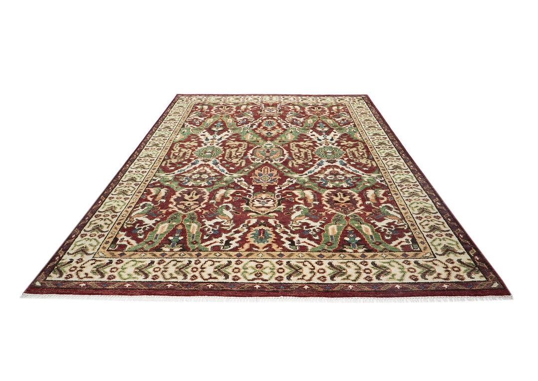 9x12 Rust, Lime, Ivory Color Hand Knotted Oushak Wool Arts and Crafts Oriental Rug