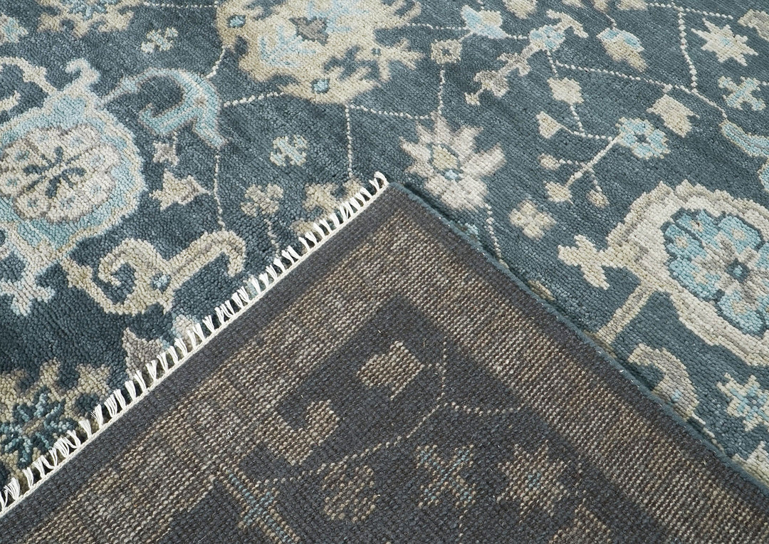 9x12 Blue, Beige, Aqua Color Hand Knotted Oushak Wool Transitional Oriental Rug