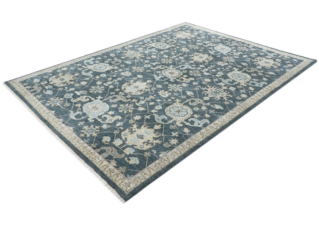 9x12 Blue, Beige, Aqua Color Hand Knotted Oushak Wool Transitional Oriental Rug